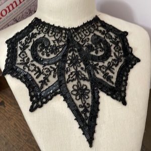 Vintage Black Lace, Bead and Sequin Collar Piece